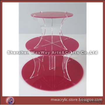 Red Round Finely Designed Acrylic 3 Tiers Cup Cake Display Stand Rack